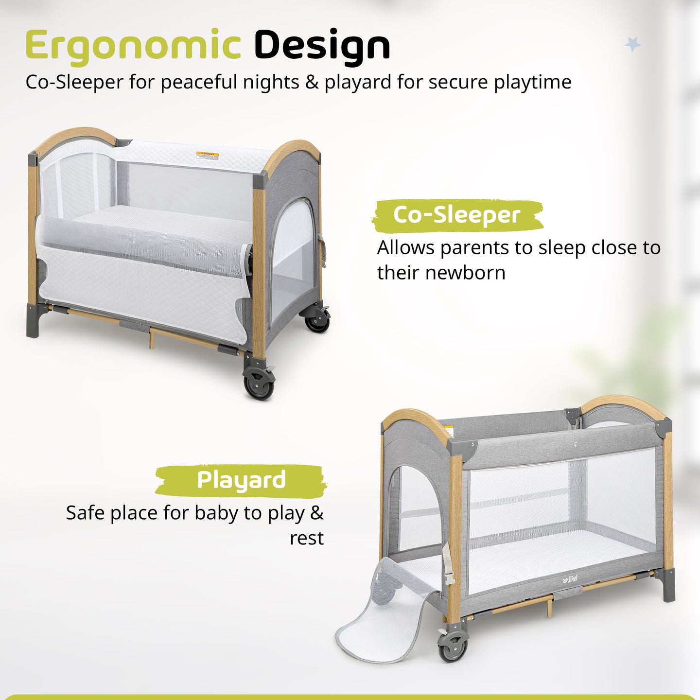 Jikel - Pole Co-sleeper & Playpen - Birchwood